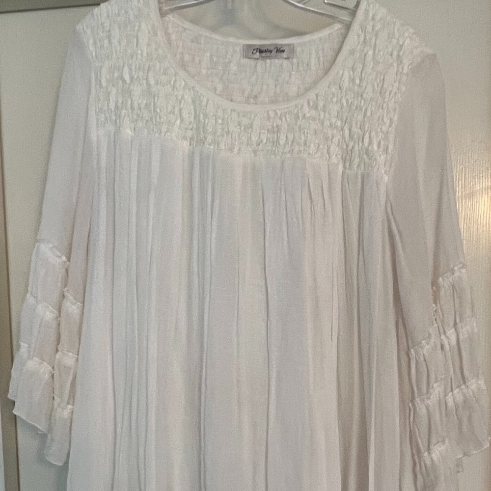 Paisley Vine XL Cream Ruffle Bell Sleeve Tunic Top